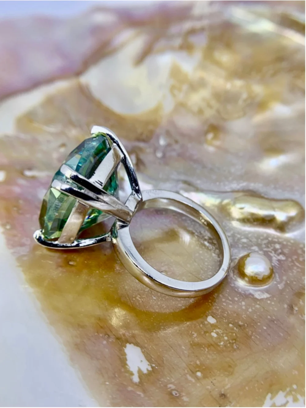 Huge Cushion Cut Moissanite Ring Vivid Blue Green 925 Silver 22 Ct Cocktail Ring